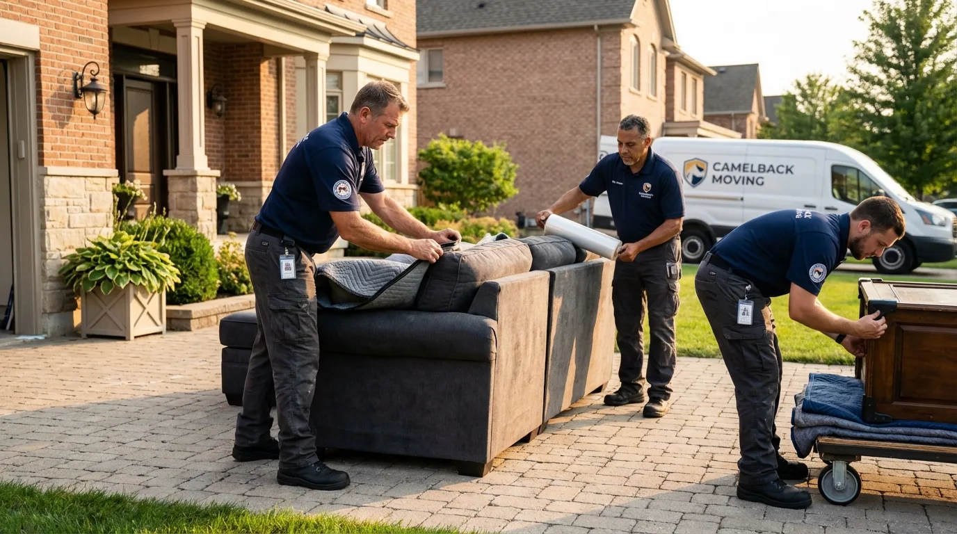 Large estate moving crew wrapping furniture in Chester, PA
